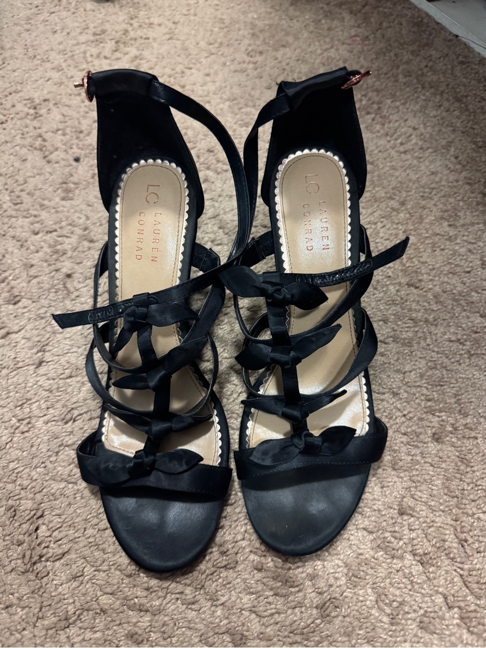 Lauren Ralph Lauren Black Strappy Bow Heeled Sandals